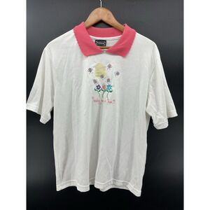 Bon Worth Womens VTG Top Sz M Pink Collar Embroidered Grandma Grannycore EE36